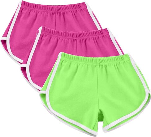 Women's Athletic Shorts 3 Pack Summer Running Active Elastic Waist Yoga Dolphin Shorts Workout Sports Lounge Short Pants in Saudi Arabia