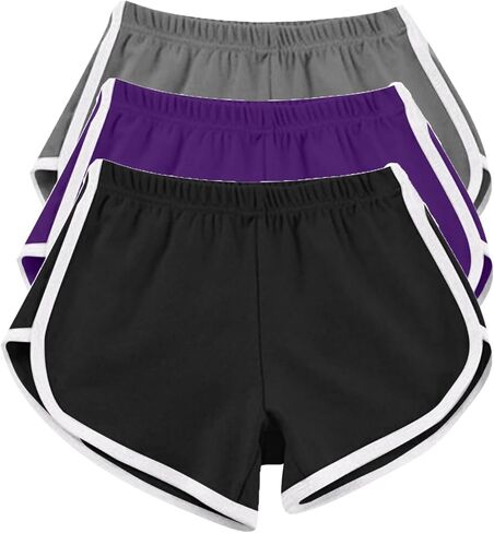 Women's Athletic Shorts 3 Pack Summer Running Active Elastic Waist Yoga Dolphin Shorts Workout Sports Lounge Short Pants in Saudi Arabia