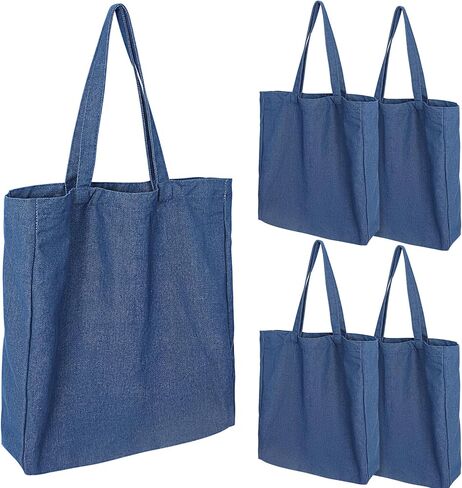 Denim Tote Bag, Shoulder Handbag Shopping Travel Pockets Reusable Grocery Bags in Saudi Arabia