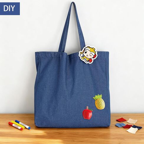 Denim Tote Bag, Shoulder Handbag Shopping Travel Pockets Reusable Grocery Bags in Saudi Arabia