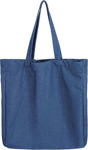 Denim Tote Bag, Shoulder Handbag Shopping Travel Pockets Reusable Grocery Bags in Saudi Arabia