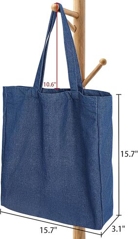 Denim Tote Bag, Shoulder Handbag Shopping Travel Pockets Reusable Grocery Bags in Saudi Arabia