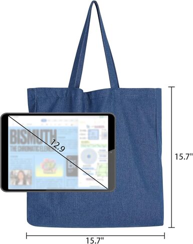 Denim Tote Bag, Shoulder Handbag Shopping Travel Pockets Reusable Grocery Bags in Saudi Arabia
