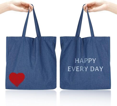 Denim Tote Bag, Shoulder Handbag Shopping Travel Pockets Reusable Grocery Bags in Saudi Arabia