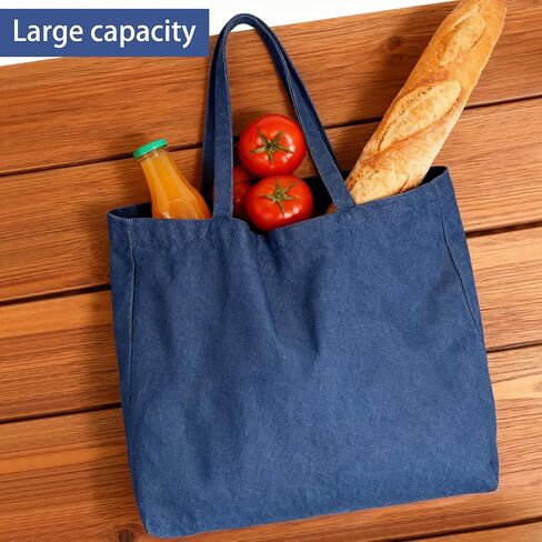 Denim Tote Bag, Shoulder Handbag Shopping Travel Pockets Reusable Grocery Bags in Saudi Arabia