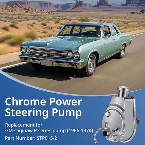 Chrome Power Steering Pump Saginaw P Series Steering Pump 5/8" Keyway Pulley Shaft Compatible with GM Chevy Chevrolet 1966-1974, Replace STP01S-2 in Saudi Arabia