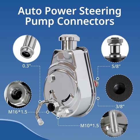 Chrome Power Steering Pump Saginaw P Series Steering Pump 5/8" Keyway Pulley Shaft Compatible with GM Chevy Chevrolet 1966-1974, Replace STP01S-2 in Saudi Arabia