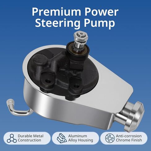 Chrome Power Steering Pump Saginaw P Series Steering Pump 5/8" Keyway Pulley Shaft Compatible with GM Chevy Chevrolet 1966-1974, Replace STP01S-2 in Saudi Arabia