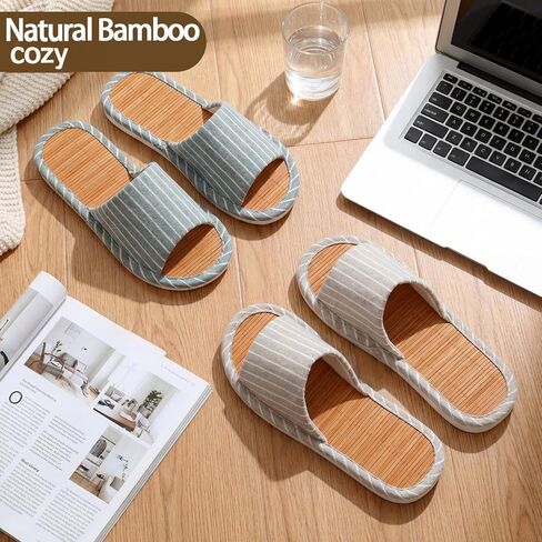 Shihanee 2 Pairs Bamboo Slippers for Women Men Summer Breathable Non-slip Soft Japanese House Slippers with Sole Odor-resistant Light Green Khaki Tatami Style Indoor Cooling Sandals, Size 7.5-8.5 in Saudi Arabia