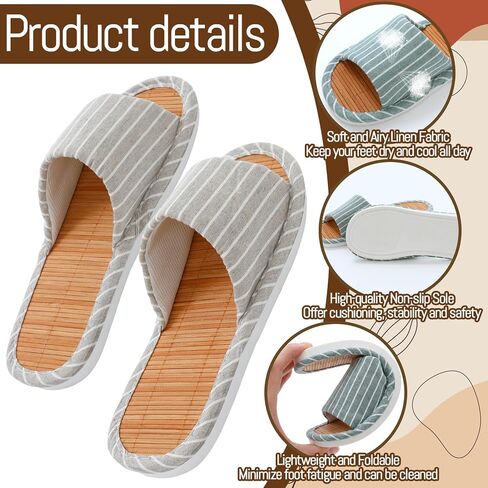 Shihanee 2 Pairs Bamboo Slippers for Women Men Summer Breathable Non-slip Soft Japanese House Slippers with Sole Odor-resistant Light Green Khaki Tatami Style Indoor Cooling Sandals, Size 7.5-8.5 in Saudi Arabia
