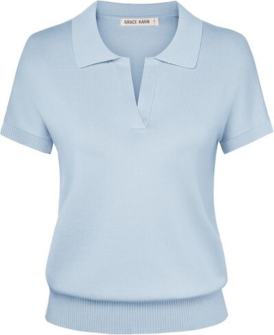 GRACE KARIN Women Short Sleeve Sweater, Business Casual Knit Polo Shirt, V Neck Collared Pullover Tops in Saudi Arabia