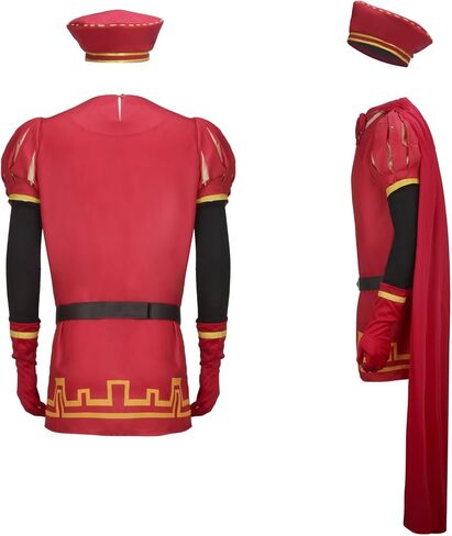 Men Costume Hat Outfits Red Cloak Top Robe Cape Headwear Halloween Cosplay Fancy Dress Clothes Full Set in Saudi Arabia