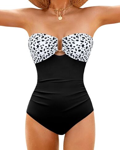 XUNYU One Piece Swimsuit Women Tummy Control Strapless Bandeau Bathing Suit Slimming Shapewear Swim Suits Halter Swimwear in Saudi Arabia
