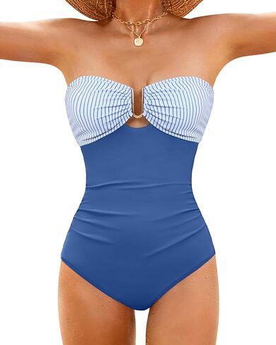 XUNYU One Piece Swimsuit Women Tummy Control Strapless Bandeau Bathing Suit Slimming Shapewear Swim Suits Halter Swimwear in Saudi Arabia