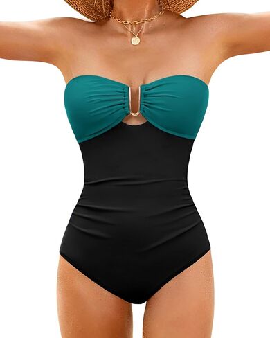 XUNYU One Piece Swimsuit Women Tummy Control Strapless Bandeau Bathing Suit Slimming Shapewear Swim Suits Halter Swimwear in Saudi Arabia