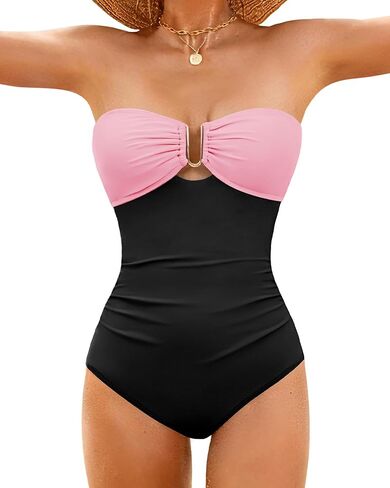 XUNYU One Piece Swimsuit Women Tummy Control Strapless Bandeau Bathing Suit Slimming Shapewear Swim Suits Halter Swimwear in Saudi Arabia