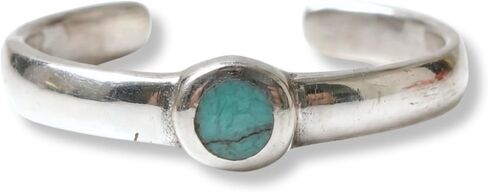 925 Sterling Silver Round 3mm Reconstructed Turquoise Gemstone Toe Ring/Pinki Ring - Small Adjustable Dainty Handmade by MiYa Jewelry Creactions in Kuwait
