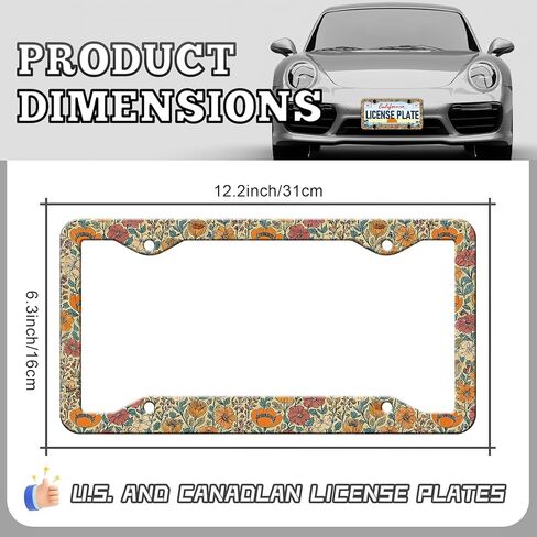 Beautiful Floral Print License Plate Frames - 2 Pack Vintage Flower License Plate Frame Holder,Aluminum Metal Rust-Proof Waterproof Car Decorative Tag Frames for Standard US Canada 12x6 Inch in Saudi Arabia