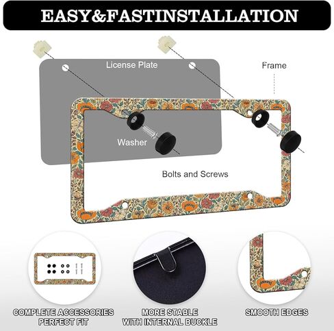 Beautiful Floral Print License Plate Frames - 2 Pack Vintage Flower License Plate Frame Holder,Aluminum Metal Rust-Proof Waterproof Car Decorative Tag Frames for Standard US Canada 12x6 Inch in Saudi Arabia