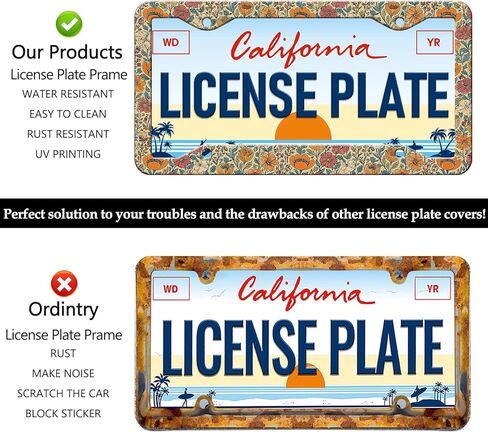 Beautiful Floral Print License Plate Frames - 2 Pack Vintage Flower License Plate Frame Holder,Aluminum Metal Rust-Proof Waterproof Car Decorative Tag Frames for Standard US Canada 12x6 Inch in Saudi Arabia