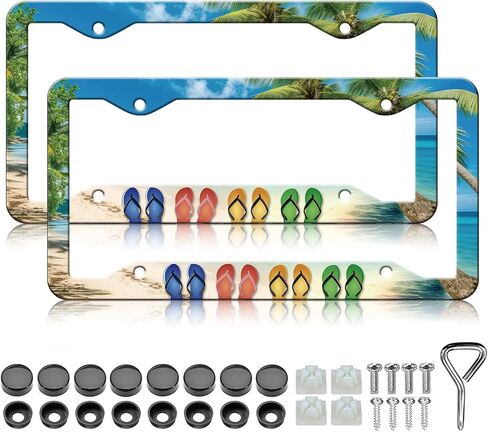 Beautiful Floral Print License Plate Frames - 2 Pack Vintage Flower License Plate Frame Holder,Aluminum Metal Rust-Proof Waterproof Car Decorative Tag Frames for Standard US Canada 12x6 Inch in Saudi Arabia
