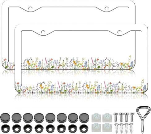 Beautiful Floral Print License Plate Frames - 2 Pack Vintage Flower License Plate Frame Holder,Aluminum Metal Rust-Proof Waterproof Car Decorative Tag Frames for Standard US Canada 12x6 Inch in Saudi Arabia