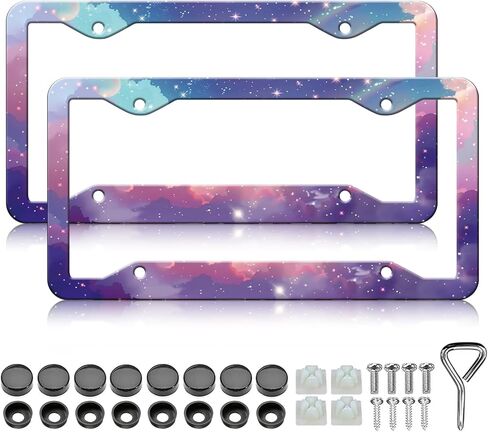 Beautiful Floral Print License Plate Frames - 2 Pack Vintage Flower License Plate Frame Holder,Aluminum Metal Rust-Proof Waterproof Car Decorative Tag Frames for Standard US Canada 12x6 Inch in Saudi Arabia