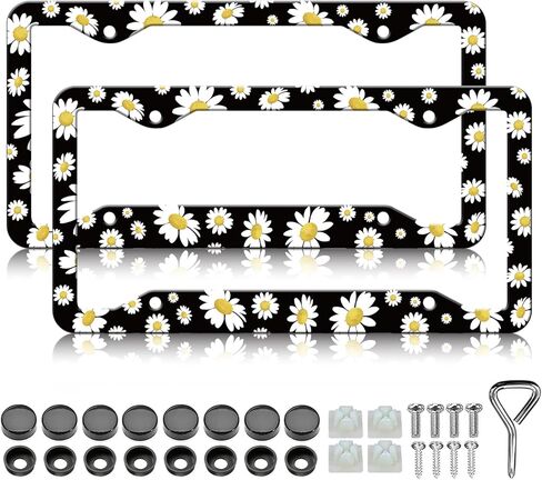 Beautiful Floral Print License Plate Frames - 2 Pack Vintage Flower License Plate Frame Holder,Aluminum Metal Rust-Proof Waterproof Car Decorative Tag Frames for Standard US Canada 12x6 Inch in Saudi Arabia