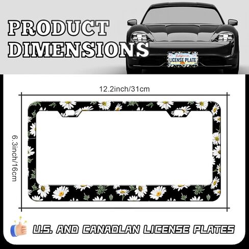 HCSS White Daisy License Plate Frames - 2 Pack Beautiful Flower License Plate Holder, Aluminum Metal Rust-Proof Waterproof Car Decorative Tag Frame for Standard US 12x6 Inch in Saudi Arabia