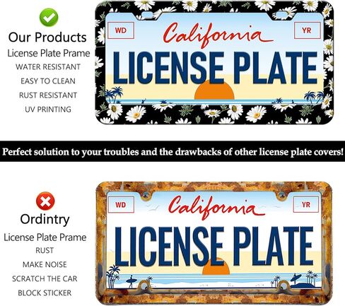 HCSS White Daisy License Plate Frames - 2 Pack Beautiful Flower License Plate Holder, Aluminum Metal Rust-Proof Waterproof Car Decorative Tag Frame for Standard US 12x6 Inch in Saudi Arabia