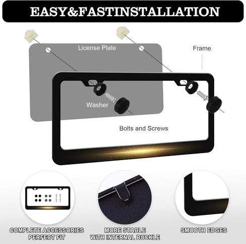 Golden Light License Plate Frames - 2 Pack Funny License Plate Holder, Aluminum Metal Rust-Proof Waterproof Car Decorative Tag Frame for Standard US 12x6 Inch in Saudi Arabia