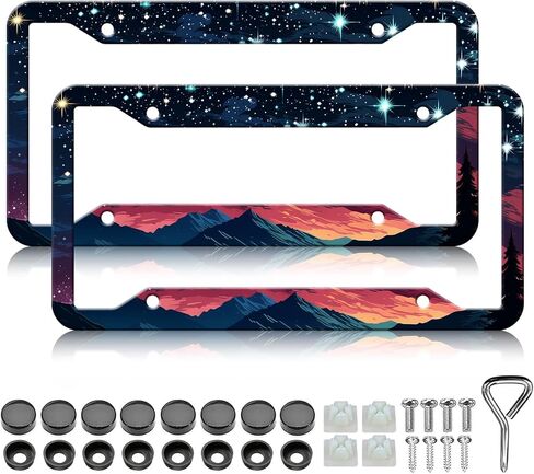 Golden Light License Plate Frames - 2 Pack Funny License Plate Holder, Aluminum Metal Rust-Proof Waterproof Car Decorative Tag Frame for Standard US 12x6 Inch in Saudi Arabia
