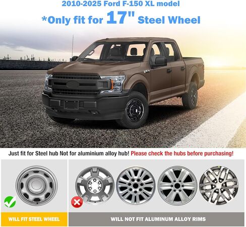 أغطية عجلات مقاس 17 بوصة لأغطية إطارات عجلات Ford F-150 XL لعام 2010-2026، [تلائم فقط محور الحديد وعجلة الصلب] أغطية محور التثبيت سهلة التركيب، استبدال غطاء محور حافة العجلة من مادة ABS+PC (طلاء أسود) in Kuwait