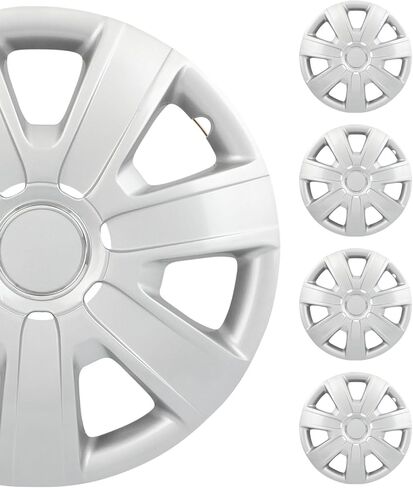SCITOO 4pcs 15 Inch Silver Hubcaps, Simple Install, Replacement Wheel Covers for Cars, Trucks, SUVs, Beautiful & Durable R15 for Most Cars in Saudi Arabia