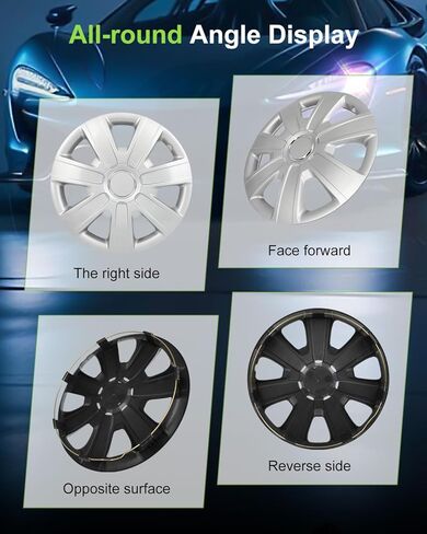 SCITOO 4pcs 15 Inch Silver Hubcaps, Simple Install, Replacement Wheel Covers for Cars, Trucks, SUVs, Beautiful & Durable R15 for Most Cars in Saudi Arabia
