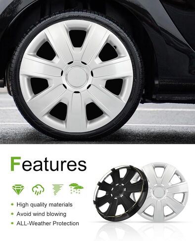 SCITOO 4pcs 15 Inch Silver Hubcaps, Simple Install, Replacement Wheel Covers for Cars, Trucks, SUVs, Beautiful & Durable R15 for Most Cars in Saudi Arabia