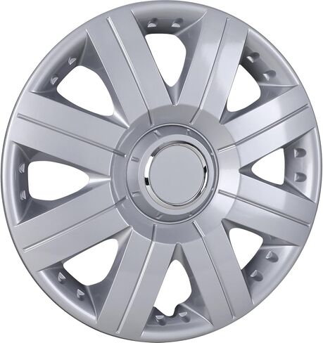 WOLFSTORM 15 بوصة غطاء محور العجلة العالمي، مجموعة غطاء محور السيارة، غطاء عجلة R15 بديل كبس على سيارة شاحنة SUV - مجموعة 15 بوصة من 4 أغطية محور R15 للسيارات العالمية (فضي) in Kuwait