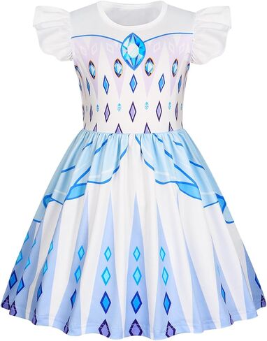 COTRIO Princess Dress Girls Casual Dresses Toddler Twirl Skater Dress A Line Swing Sundress Kids Ruffle Sleeve School Dresses in Saudi Arabia
