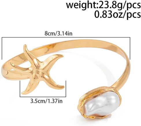 Gold Arm Cuff Bracelet for Women Pearl Starfish Upper Arm Cuffs Bangle Bracelet Adjustable Minimalist Armband Arms Cuffs Shiny Fashion Open Bangle Bracelet Graceful Summer Beach Accessories in Saudi Arabia