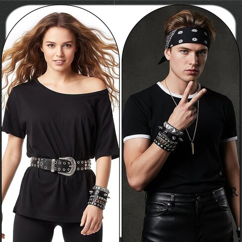 3Pcs Punk Studded Bracelets, Goth Spike Bracelets, Leather Cuff Bracelet for Men Women, Adjustable Metal Wristband for Halloween Accessories for Rocker Outfits in Saudi Arabia