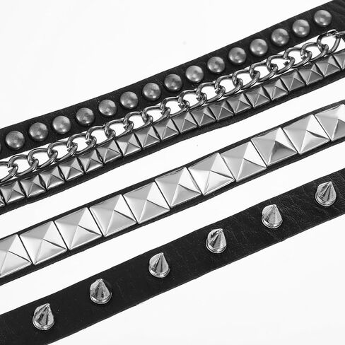 3Pcs Punk Studded Bracelets, Goth Spike Bracelets, Leather Cuff Bracelet for Men Women, Adjustable Metal Wristband for Halloween Accessories for Rocker Outfits in Saudi Arabia