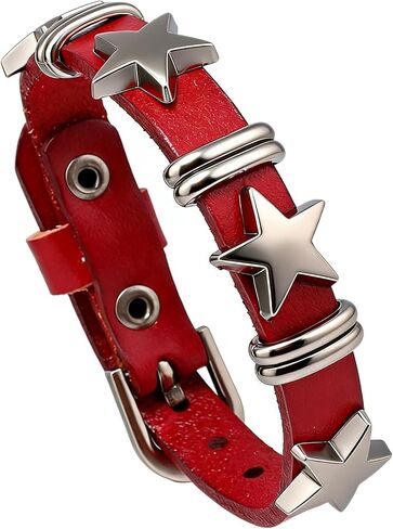 Women's Punk Rock Gothic Biker Adjustable Leather Cuff Bracelet with Star Studded Metal Belt Buckle, Wrap Braided Bangle Band Fashion Jewelry Bracelet in Saudi Arabia