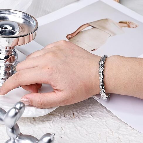 سوار من الفضة الإسترليني عيار 925 محفور عليه سوار فضي مموج للنساء، سوار مفتوح من الفضة المصقولة قابل للتعديل، تصميم غير منتظم لتموج الماء، مجوهرات عصرية أنيقة للنساء وعيد الأم in Kuwait