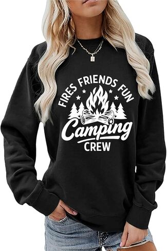 Camping Sweatshirts for Women Fires Friends Fun Camping Crew Graphic Pullover Crewneck Long Sleeve Shirts in Saudi Arabia