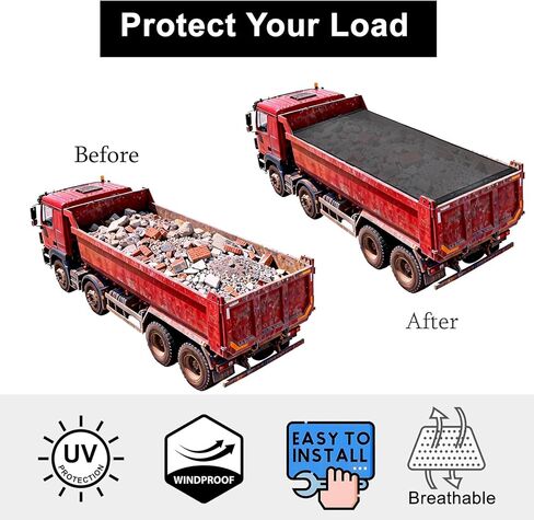 Dump Truck Mesh Tarp 7'x22' Durable Dump Trailer Tarp Opening Shade Truck Bed Cover with Grommets,Heavy Duty Black Cover with 2 Pockets for Easy Installation in Saudi Arabia