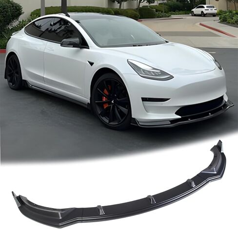 يناسب 2017-2023 Tesla Model 3 طقم مقسم الشفاه الأمامي، 3 قطع شديدة التحمل للشفاه الأمامية للذقن وسد الهواء واكسسوارات خارجية (أسود لامع) in Kuwait