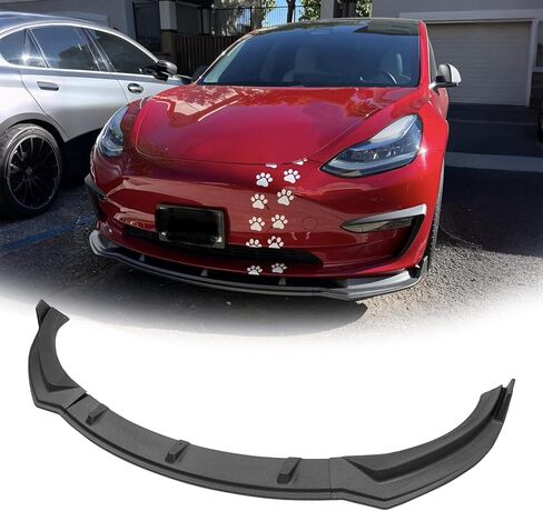 يناسب 2017-2023 Tesla Model 3 طقم مقسم الشفاه الأمامي، 3 قطع شديدة التحمل للشفاه الأمامية للذقن وسد الهواء واكسسوارات خارجية (أسود لامع) in Kuwait
