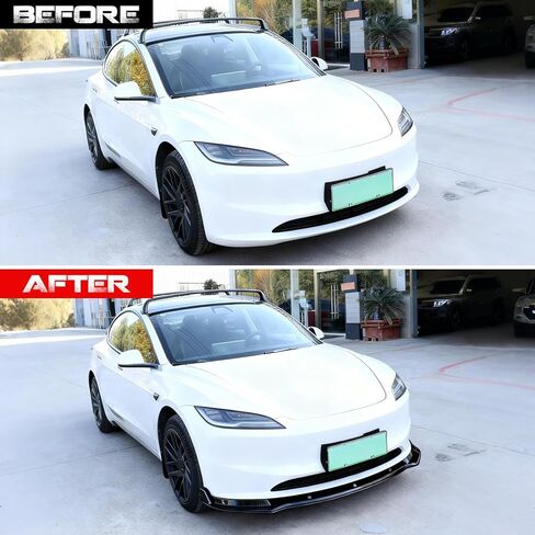 يناسب 2017-2023 Tesla Model 3 طقم مقسم الشفاه الأمامي، 3 قطع شديدة التحمل للشفاه الأمامية للذقن وسد الهواء واكسسوارات خارجية (أسود لامع) in Kuwait