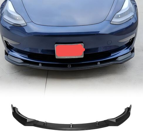 يناسب 2017-2023 Tesla Model 3 طقم مقسم الشفاه الأمامي، 3 قطع شديدة التحمل للشفاه الأمامية للذقن وسد الهواء واكسسوارات خارجية (أسود لامع) in Kuwait