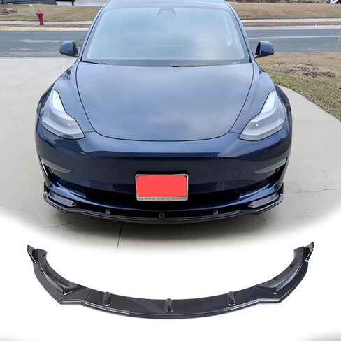 يناسب 2017-2023 Tesla Model 3 طقم مقسم الشفاه الأمامي، 3 قطع شديدة التحمل للشفاه الأمامية للذقن وسد الهواء واكسسوارات خارجية (أسود لامع) in Kuwait